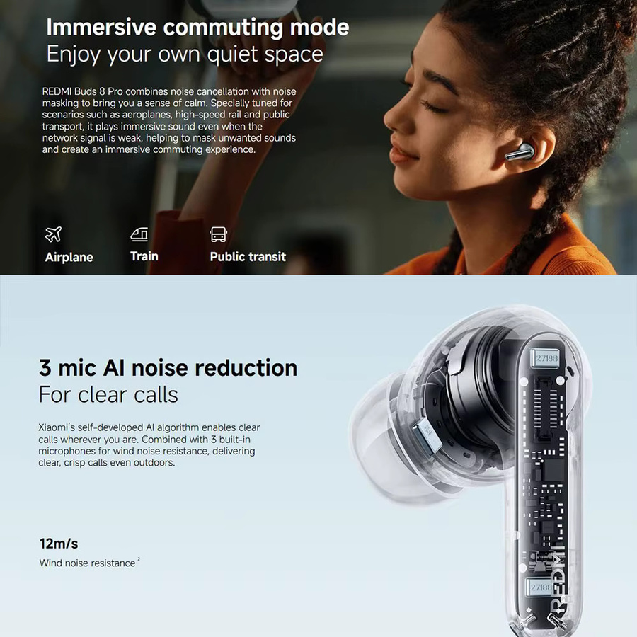 Xiaomi Redmi Buds 8 Pro Kabellose Bluetooth-Kopfhörer mit Hi-Res Audio, LDAC und bis zu 55dB Smart ANC, Farbe: Schwarz oder Transparent - Bild 1