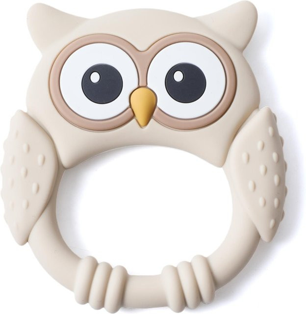 Binchi Outdoor Product BPA-freier Silikon-Beißring mit Rassel als Sensorikspielzeug für Babys in Beige - Bild 1