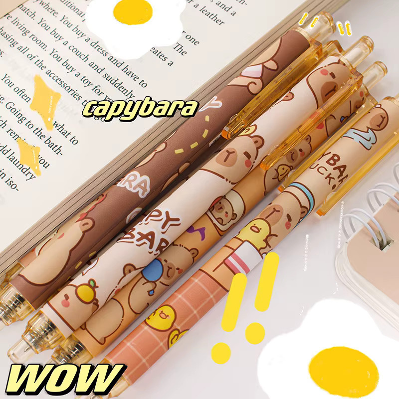 6er Set Kawaii Capybara Gel Stifte mit schwarzer und blauer Tinte, schnell trocknende ästhetische Schreibwaren für Schule und Büro - Bild 4