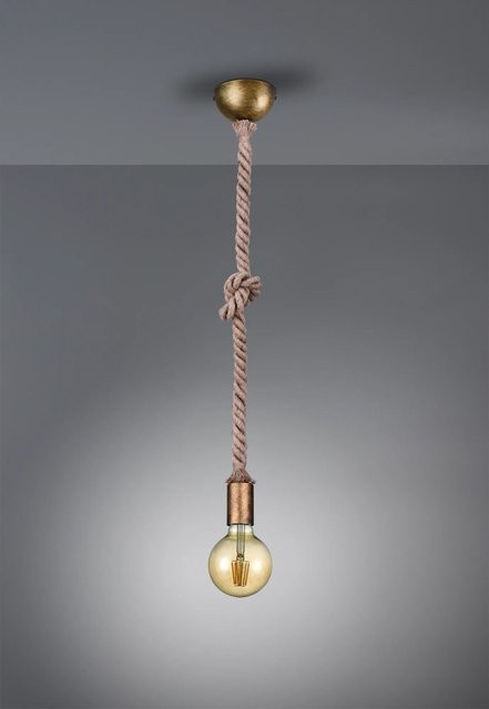 Trio Deckenlampe Rope Retro 1-flammig in Altmessing und Beige mit Leinen, Höhe: 150 cm, E27 - Bild 1