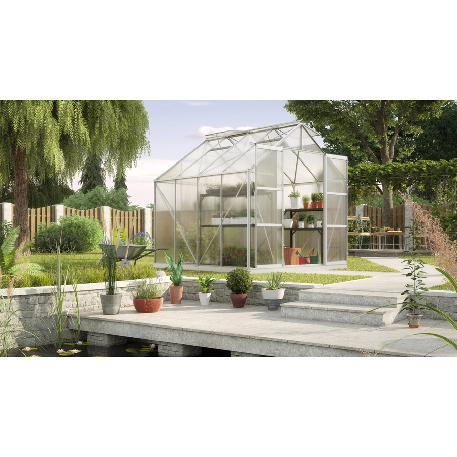 Gewächshaus Vitavia Uranus 6700 aus Aluminium Eloxiert mit 4 mm Polycarbonat Hohlkammerplatten, Fundament, Dachfenster und Regenrinnen, Farbe Schwarz/Transparent - Bild 2