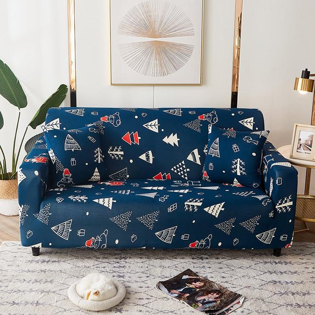 Yiran bag Geometrischer elastischer Sofabezug für Ecksofas in Blau mit modernem Grafikmuster - Bild 1