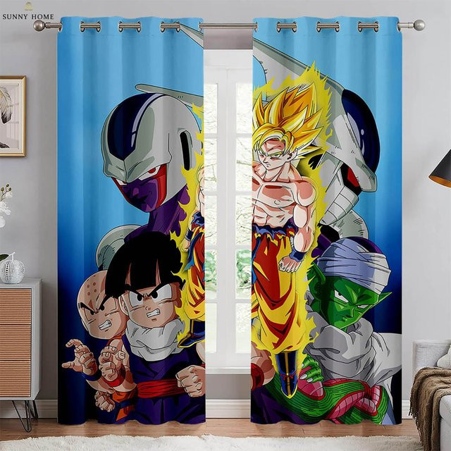 Yiran Furniture 2-teiliges Japanisches Anime Druckvorhang Set mit Grafikprint, Blau, B: 50 cm, H: 140 cm - Bild 1