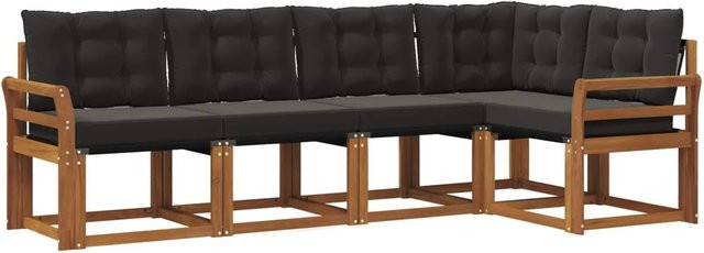 vidaXL Outdoor-Sofagarnitur 5-teilig aus Akazienholz mit Textilene und Kissen in Schwarz und Natur - Bild 1