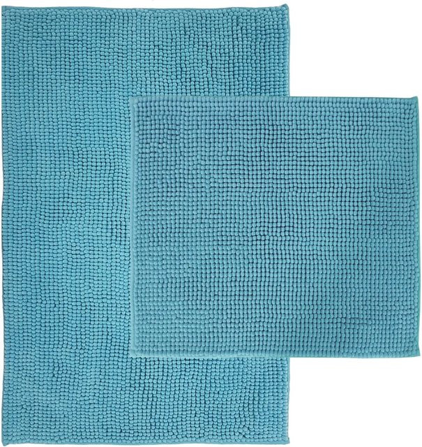 NYVI Badematten Set Chenille 2-teilig in Aqua, rutschfest und saugfähig, B/T/H: 45 x 50 cm und 50 x 80 cm - Bild 1