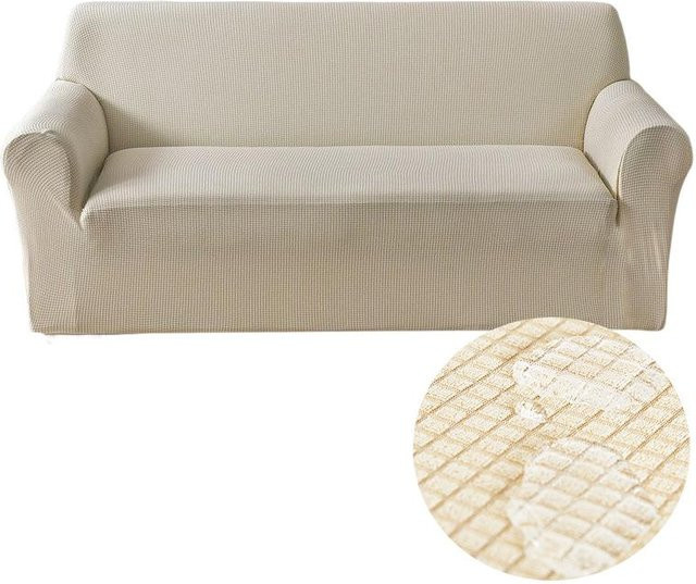 Wasserdichter Stretch-Jacquard Sofabezug für 1-Sitzer, beige, auslaufsicher und rutschfest - Bild 1