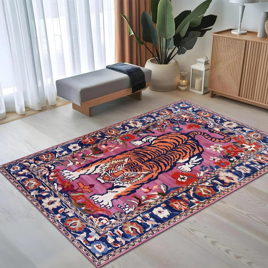 Lodestar Bereichsteppich mit exotischem Tiger- und Floral-Design, Mehrfarbig, B/B: 40 x 60 cm - Bild 2