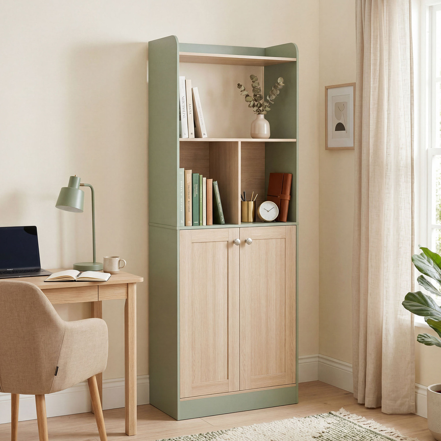 HOMCOM Bücherregal mit 5 Ebenen und 2 Türen in Grün und Naturholz, B/T/H: 60 x 30 x 161,2 cm - Bild 2