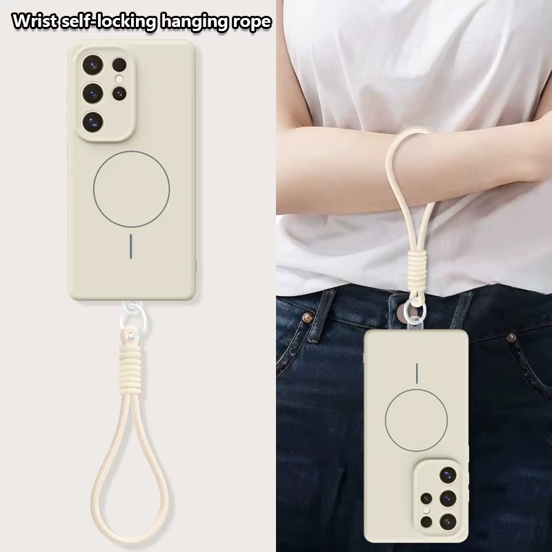 Stoßfeste MagSafe Handyhülle aus flüssigem Silikon mit Magnet-Lanyard für Samsung Galaxy S26 S25 S24 S23 S22 Ultra und S26 Plus in Pink - Bild 2