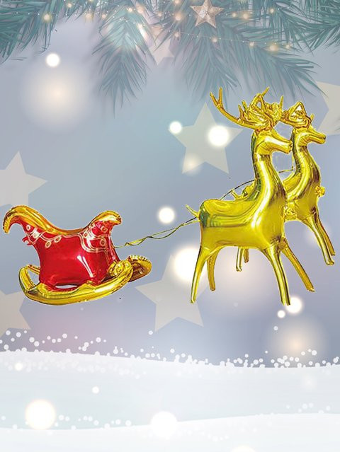 3er-Set Goldene Weihnachtsballons mit Elch- und Schlittenmotiven zur Dekoration für Weihnachten und Silvester - Bild 1