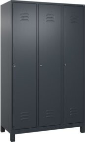 C+P Spind Classic PLUS Garderobenschrank mit 3 Abteilen, Anthrazit/Schwarz, H x B x T: 195 x 120 x 50 cm, mit Zylinderschloss und 4 Garderobenhaken - Bild 1