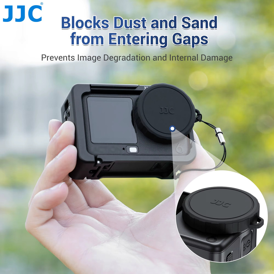 JJC Silikon-Objektivdeckel für DJI Osmo Action 6 in Schwarz mit Anti-Verlust-Schnur - Bild 2