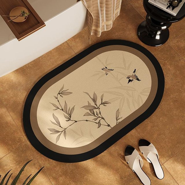 Asami Diatomeenerde-Fußmatte in Beige mit floralem Design, rutschfest und saugfähig, B/B: 60 x 40 cm - Bild 1