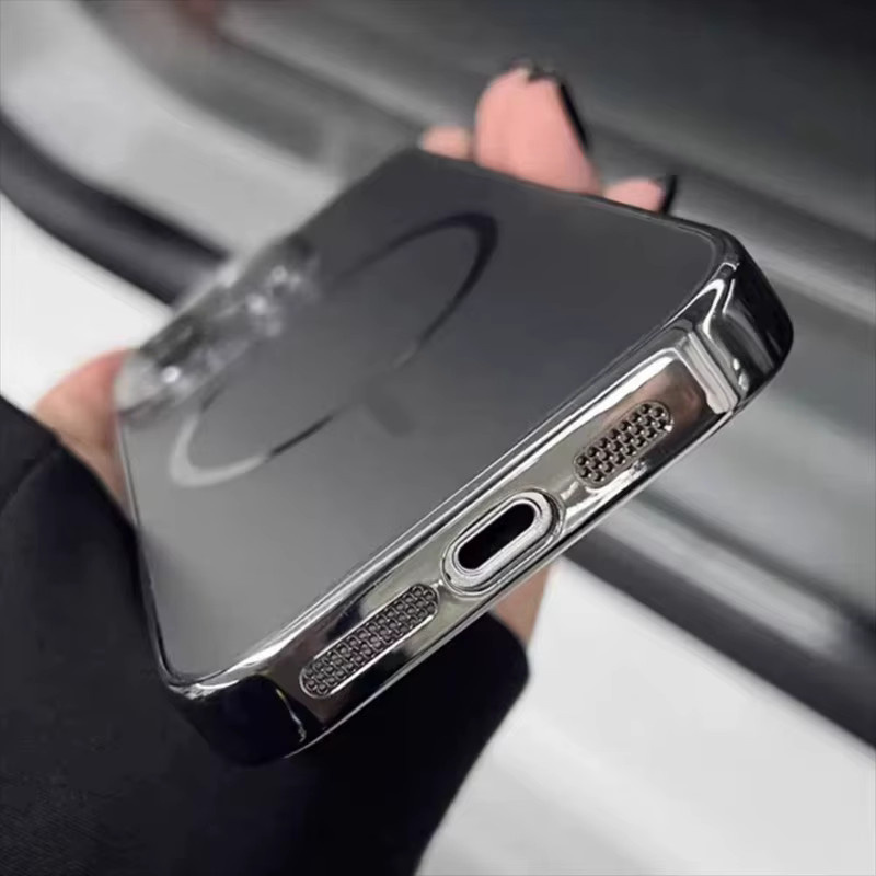 Luxus AG Frosted Kristall Objektiv Glas Schutzhülle für iPhone mit MagSafe magnetischer kabelloser Ladefunktion in Transparent und Pink - Bild 3