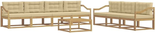 vidaXL Outdoor-Sofagarnitur aus Akazienholz mit Tisch und Kissen in Weiß und Beige - Bild 1