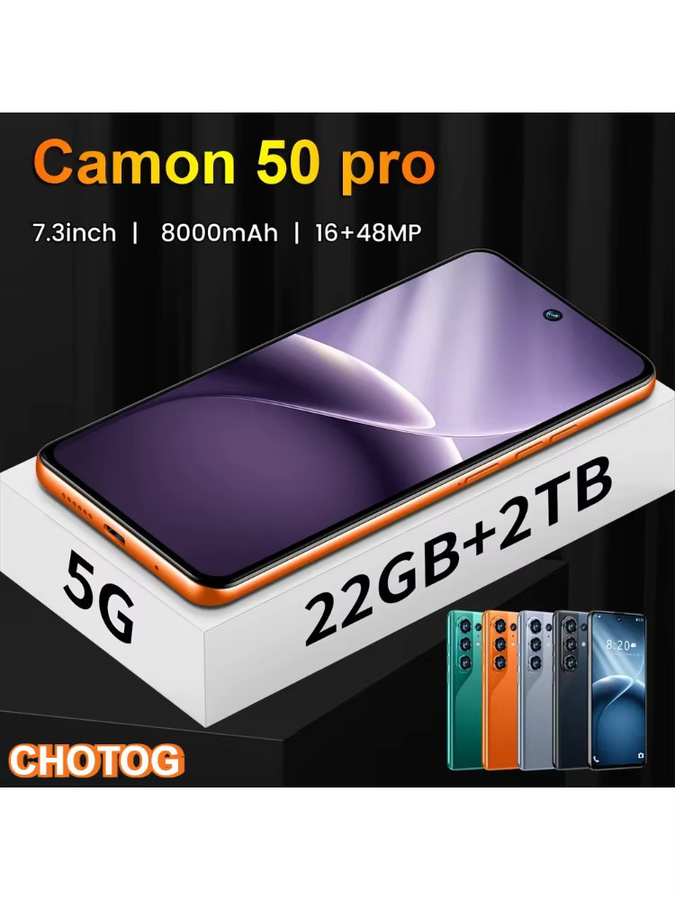 CHOTOG Camon50 Pro Smartphone Android 5G mit 7,3 Zoll HD Display, 22GB RAM, 2TB Speicher, 7800mAh Akku und 16+48MP Kamera in Grau - Bild 5