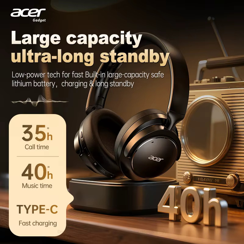 Acer Ohr560 Kabelloses Bluetooth-Over-Ear-Headset in Schwarz mit aktiver Geräuschunterdrückung und integriertem Mikrofon sowie 3,5-mm-Klinkenanschluss - Bild 4
