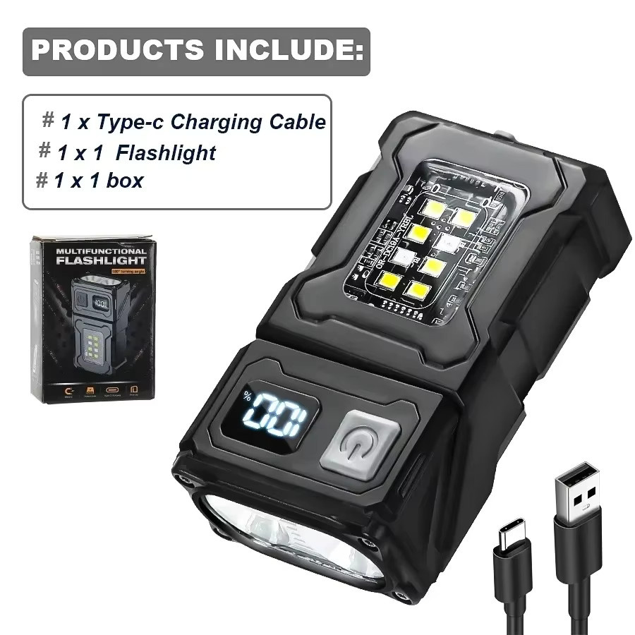 ZHIYU Mini wiederaufladbare LED-Taschenlampe mit COB-Licht, Magnet-Arbeitslampe und Stiftclip in Schwarz mit rotem und blauem Licht - Bild 7