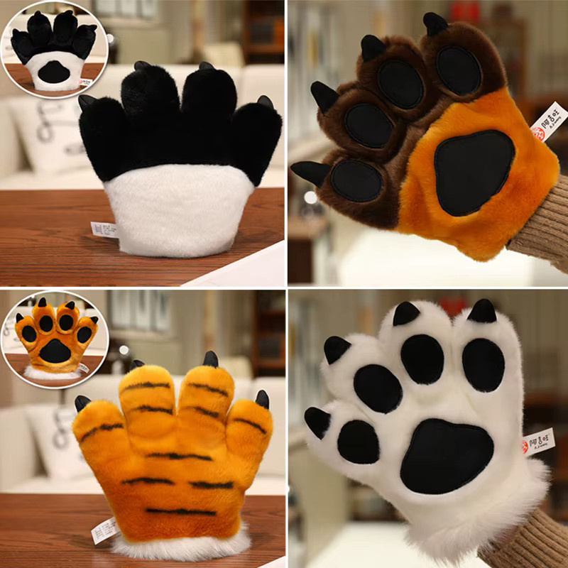 pangcangshu 2D-Tier-Serie Krallen Plüsch Handschuhe, Tiere, Schwarz, Bunt / Mehrfarbig - Bild 3