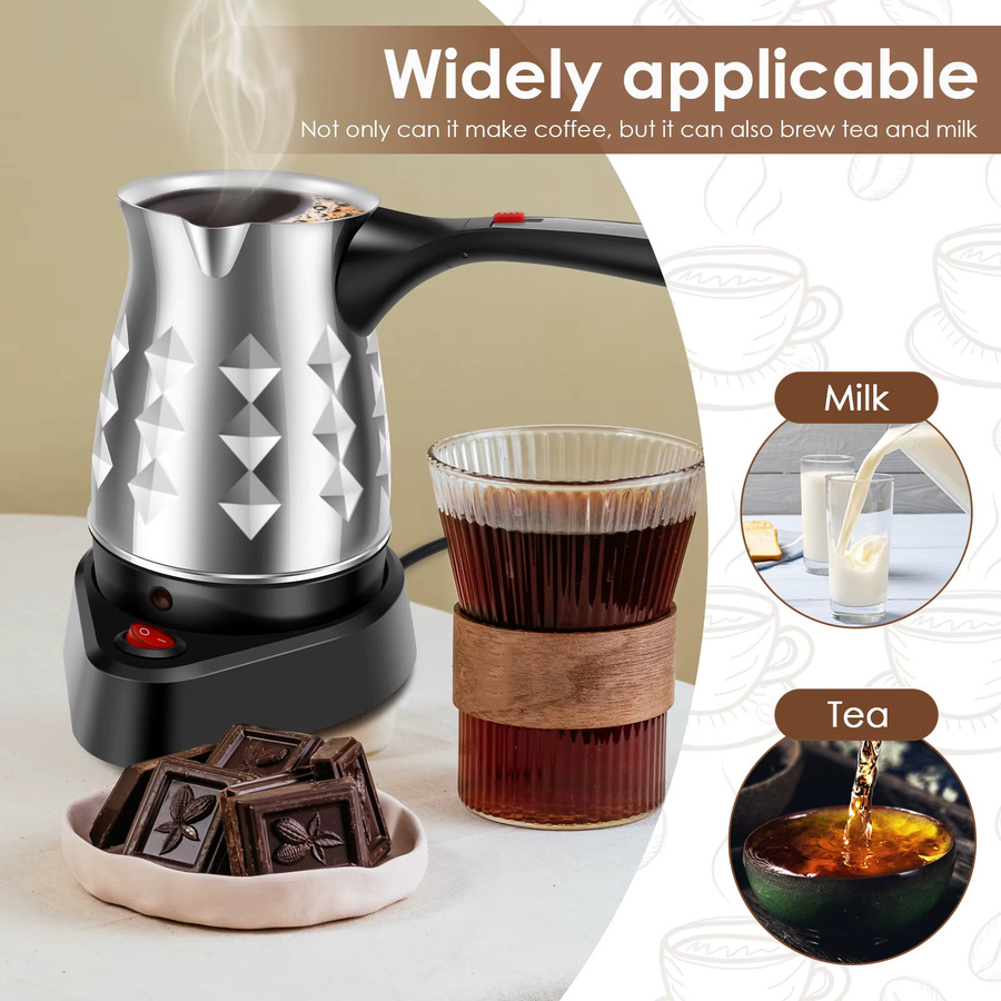 Elektrische türkische Kaffeemaschine aus Edelstahl in Silber, 500 ml Kaffeekanne mit Klappgriff - Bild 4