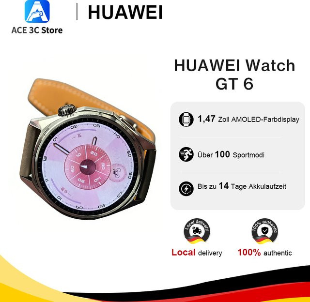 HUAWEI Smartwatch, 46 mm, Grün, Leder, GPS, Unisex - Bild 1