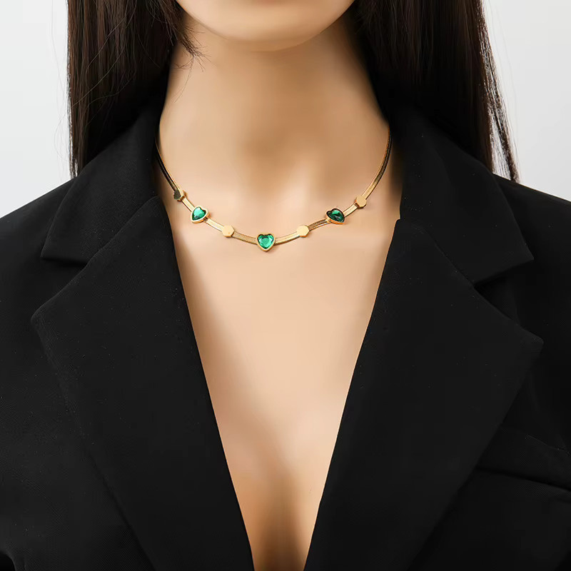 EILIECK Schmuck-Set, Edelstahl, Gold, Grüne Kristall, Damen - Bild 3