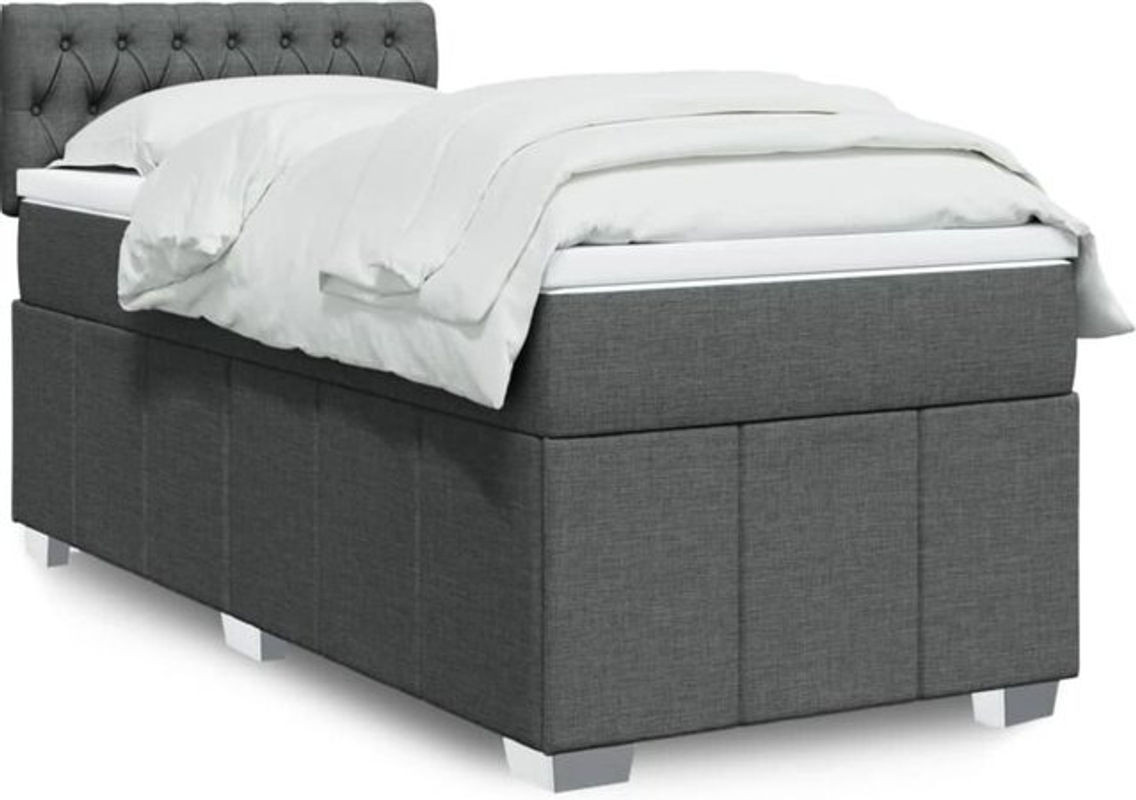 vidaxl Boxspringbett mit Matratze aus Stoff in Dunkelgrau B: 100 cm, L: 200 cm - Bild 1