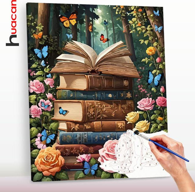 Huacan DIY Malen nach Zahlen Set Rosenbuch auf Leinwand, Blumenkunst Bastelset in Mehrfarbig - Bild 1