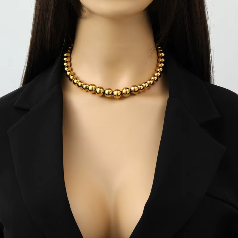 GANEMLY Halskette Edelstahl, Gold, Perle, Damen - Bild 2