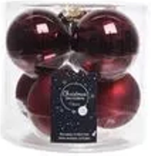 Kaemingk Weihnachtsbaumkugeln aus Glas in Rot mit Glanz und Matt, 6 Stück, Durchmesser: 8 cm - Bild 1