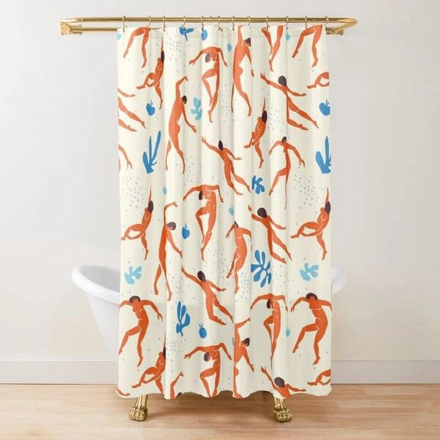 Duschvorhang Matisse Blumenkunst von Warmth Home in Weiß mit geometrischem Design, B: 90 cm, H: 180 cm - Bild 1