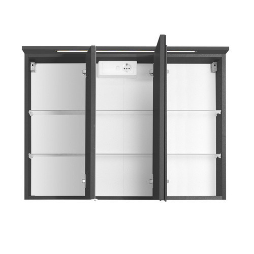 HELD MÖBEL 3D-Spiegelschrank Bologna mit LED-Beleuchtung und Glastüren, grau, B/H/T: 90 x 66 x 20 cm - Bild 2