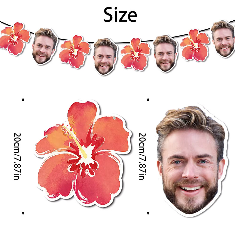 Personalisiertes Hawaii-Gesichtsbanner von joy-enlife für Sommer- und Pool-Geburtstagspartys, mehrfarbiges Floral-Design aus Papier - Bild 2