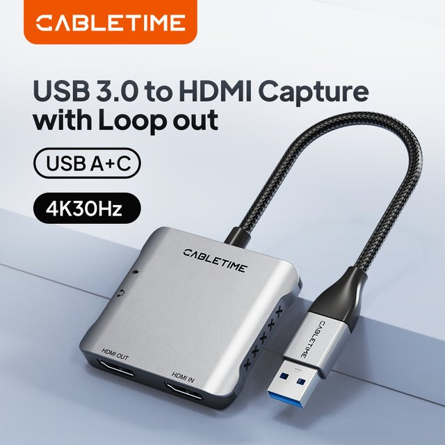 CABLETIME USB 3.0 Video Capture Card mit HDMI-Ausgang für 4K UHD und 1080P Streaming, kompatibel mit PlayStation und Nintendo Switch - Bild 1