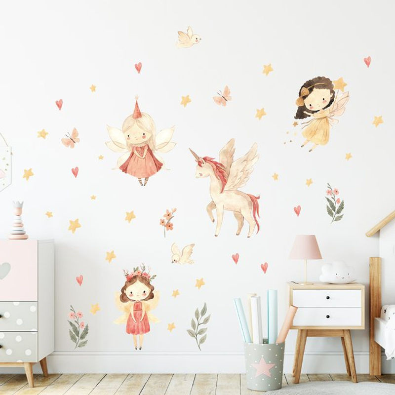 BRUP Wandaufkleber Feen und Einhorn mehrfarbig für Kinderzimmer und Wohnzimmer - Bild 1