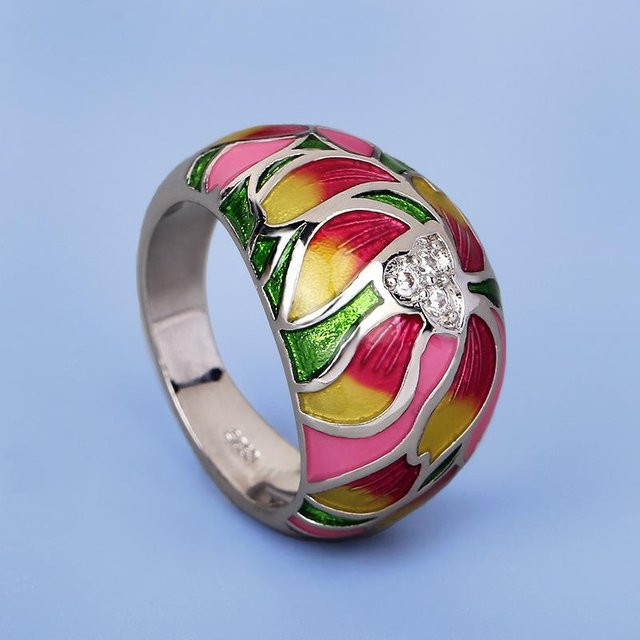 YIRAN Damenring Emaille, Tropfende Blumen, grau, Größe 10 - Bild 1