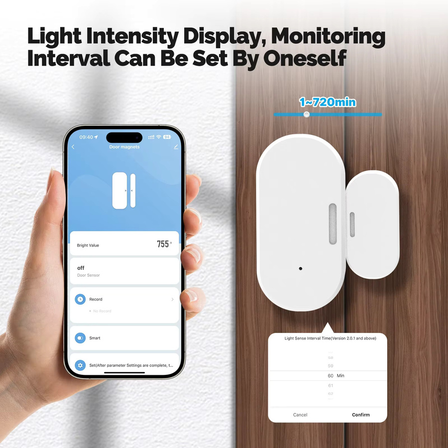 MOES Zigbee Smart Licht-Sensor für Fenster und Türen, Tuya Mini Wireless Home Security Überwachung mit App-Alarm, Weiß - Bild 5