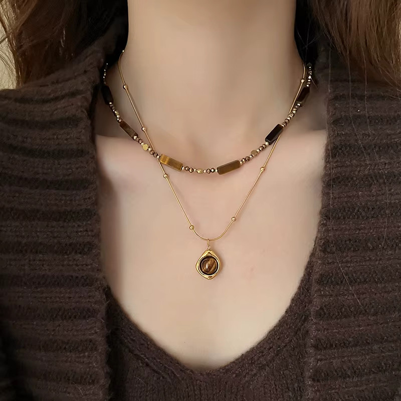 Taoya Halskette, Tigerauge-Stein, Edelstahl, Gold, Damen - Bild 2