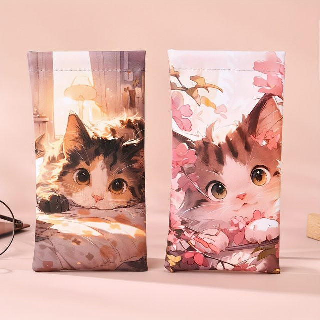 GESTLEMONTAR Brillenetui, Katzen-Druck-Design, beige, multicolour - Bild 1