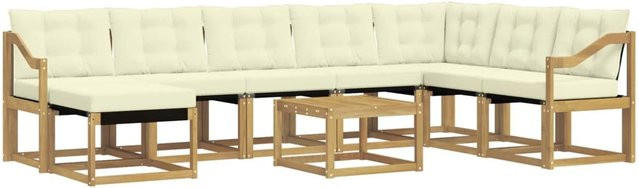 vidaXL Outdoor-Sofagarnitur 9-tlg. aus Akazienholz in L-Form mit Kissen und Tisch in Weiß und Beige - Bild 1