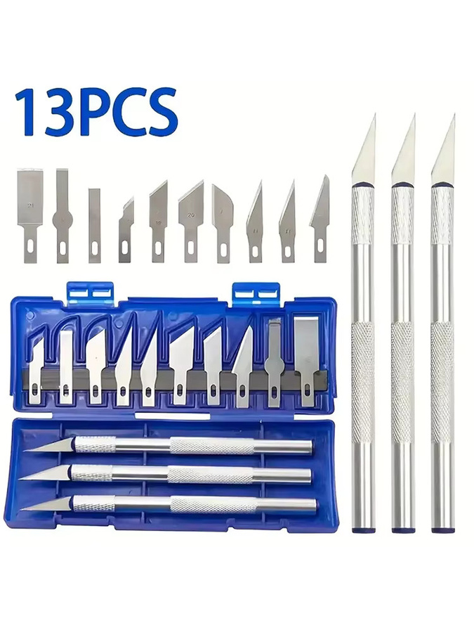 13-teiliges Präzisions-Schnitzmesser-Set aus Edelstahl in Silber für Reparaturen und feine Schneidearbeiten - Bild 6