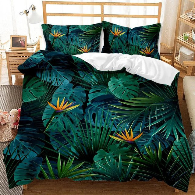 Lodestar Bettbezug-Set mit Kissenbezug Tropischer Regenwald Botanisches Palmen-Design in Gelb und Dunkelgrün aus Polyester, B/H: 135 x 200 cm - Bild 1
