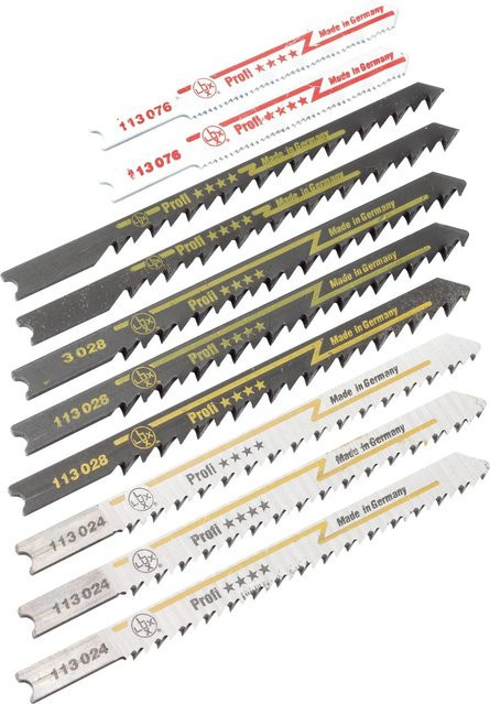 LUX-TOOLS Stichsägeblatt-Set mit U-Schaft, 10-teilig, HCS für Holz, Kunststoff und Metall, Silber - Bild 1