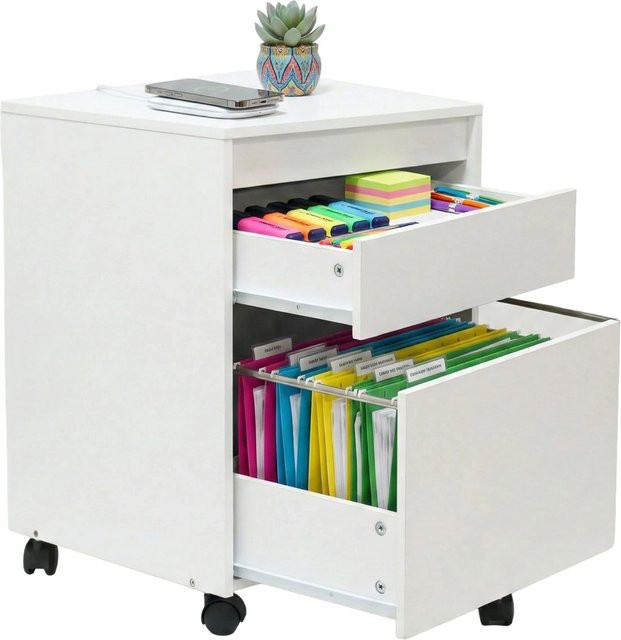Relaxdays Rollcontainer aus MDF und Kunststoff in Weiß mit Hängeregister, B/T/H: 57 x 40 x 40 cm - Bild 1