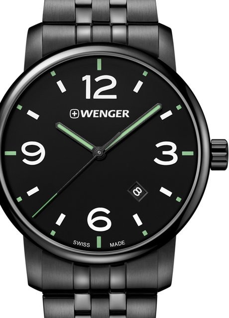 Wenger Herrenuhr, Quarz, Edelstahl, Schwarz, 42 mm, 10 ATM - Bild 1