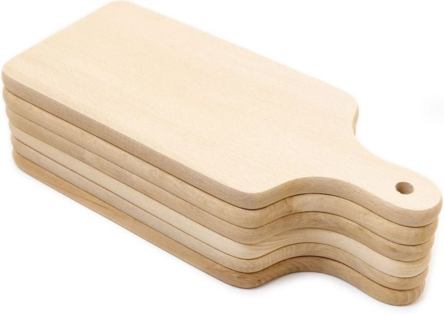 HolzFee 6-teiliges Frühstücksbrettchen Set aus Buche mit Stielgriff, Beige, B/T/H: 32 x 13 x 1,6 cm - Bild 1