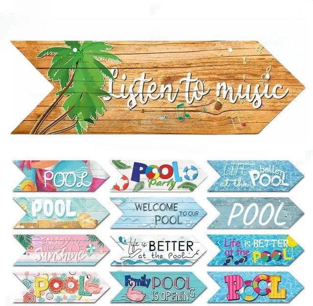 RetroPool Holzschild Pfeil als Wanddekoration für Schwimmbad und Strand im Sommer-Design, B/H: 24,5 x 8,0 cm - Bild 1