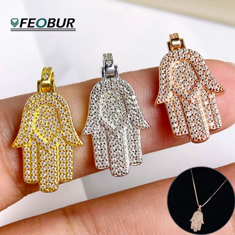 FEOBUR Hamsa Anhänger Halskette, 925 Silber, Moissanit, Unisex - Bild 3