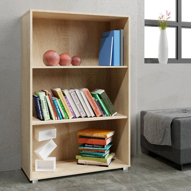 Casaria Bücherregal Vela in Eiche mit 3 Fächern und verstellbaren Regalböden, Farbe: Braun, H x B x T: 115 x 28 x 28 cm - Bild 1