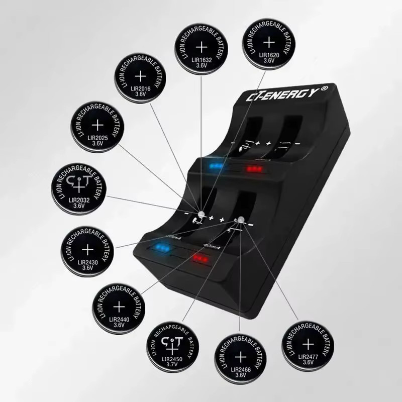 Tragbares Reise-Ladegerät für Li-Ion Knopfzellen in Schwarz mit 4 oder 8 Slots für Modelle 1220, 1240, 1620, 1632, 2032, 2025, 2016 und 2430 - Bild 3